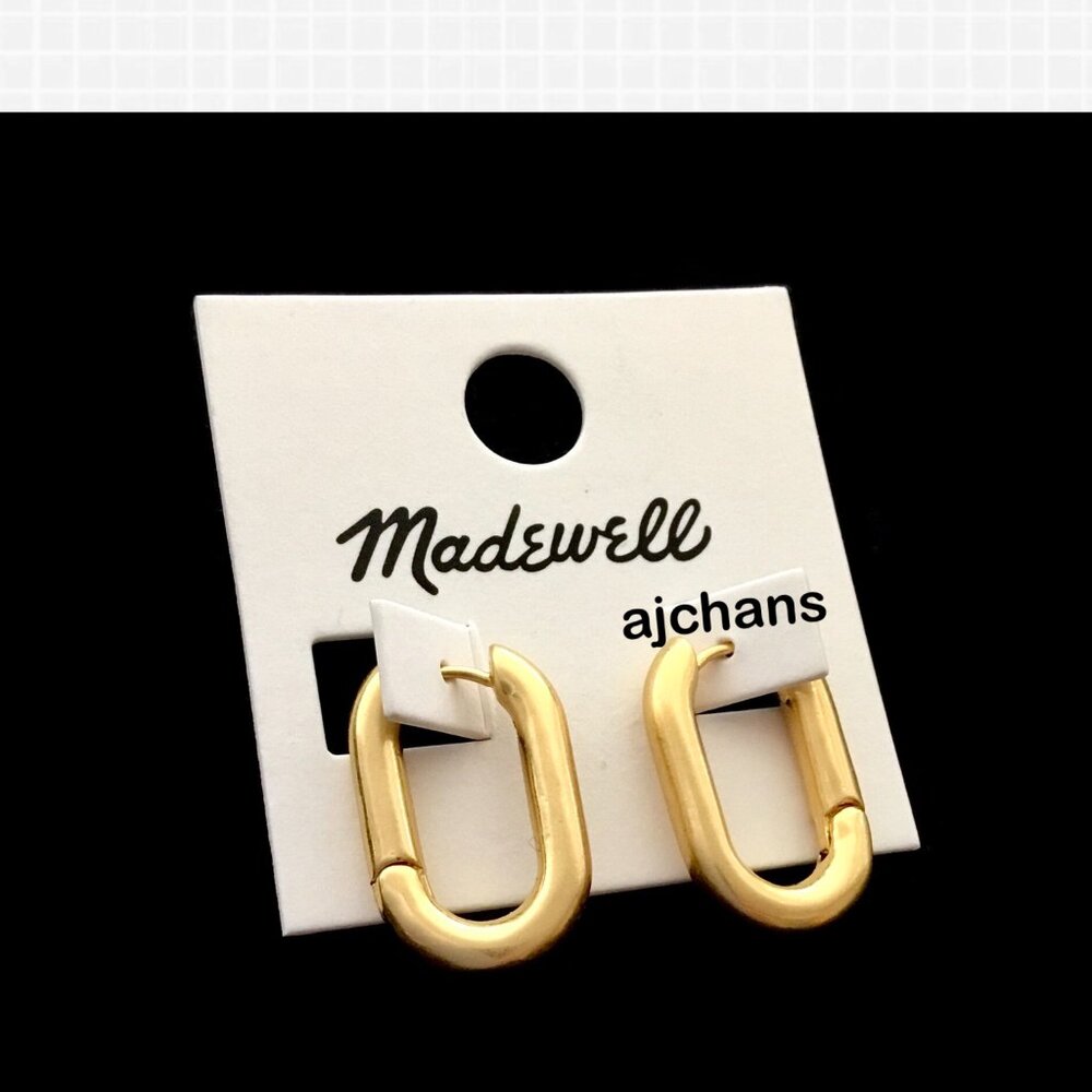Madewell Vintage Gold Tone Carabiner Medium Huggie Hoop Earrings - Picture 3 of 6